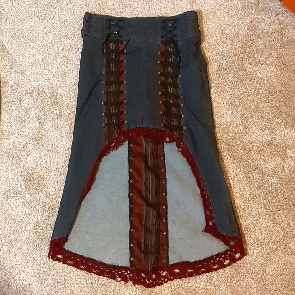 Vajra Denim and Lace Midi Skirt